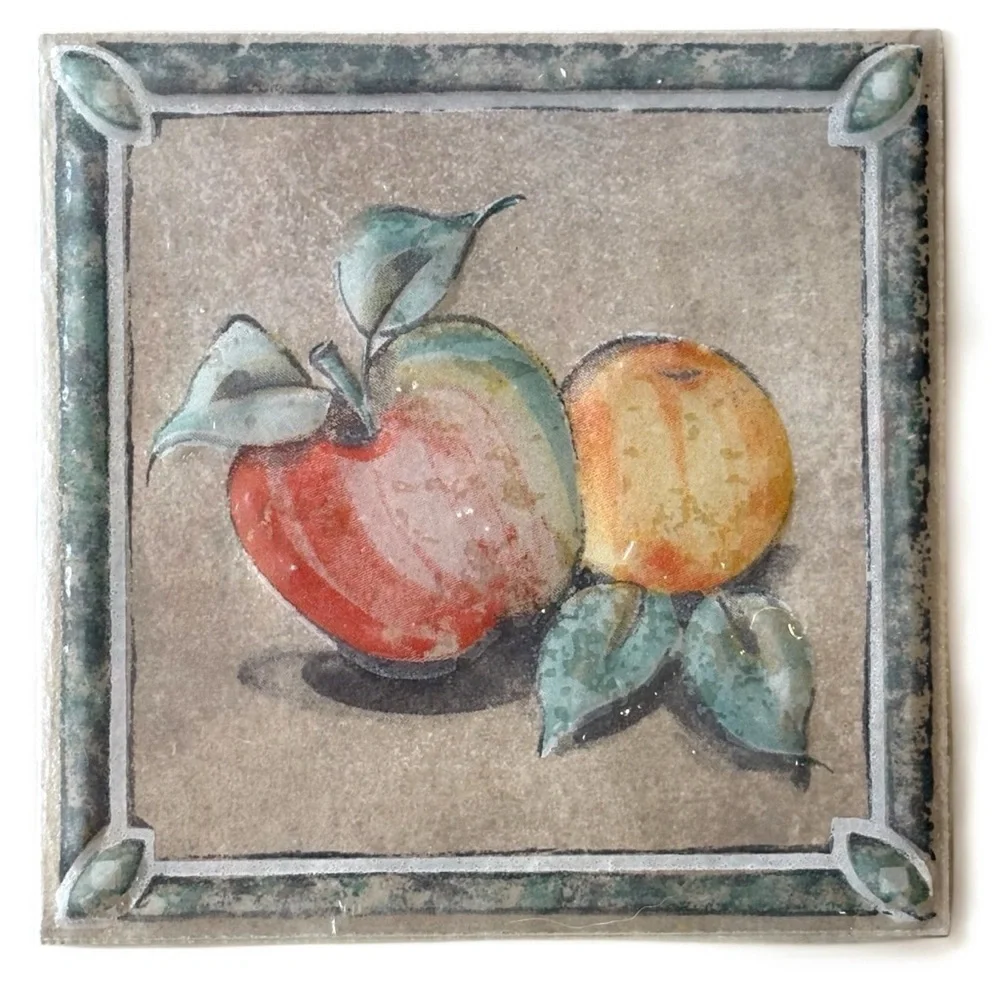 Daltile Red and Orange Ceramic Decor Tile 6x6 Deco A Red Apple 5202 USA Made